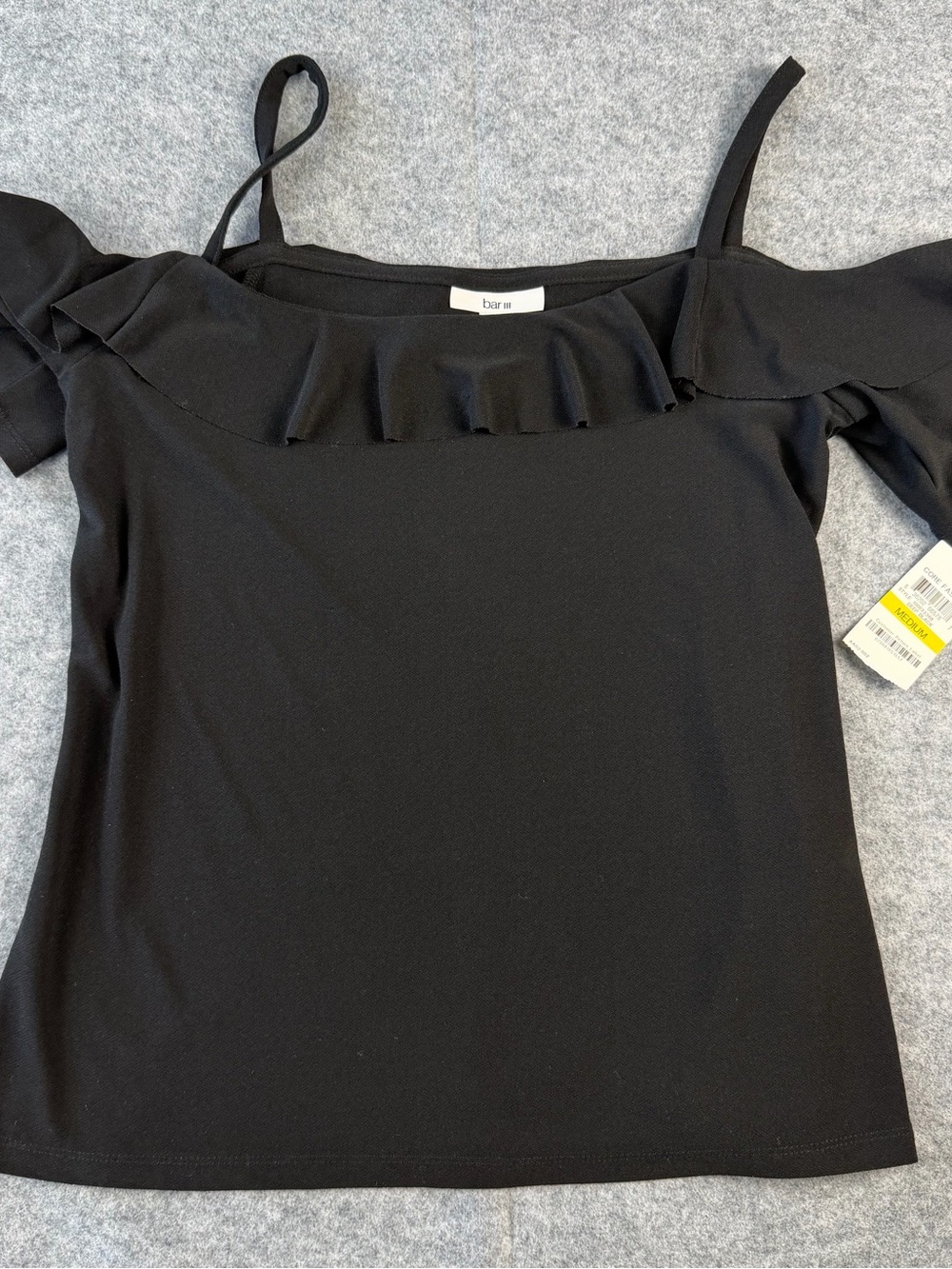 Bar III Cold Shoulder Ruffle Top Women’s Medium Black NWT